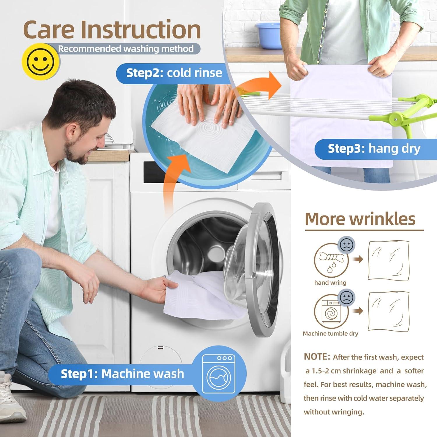 imageOhuhu Handkerchiefs for Men 100 Soft Cotton Hankerchief Machine Wash White Pocket Square for Suit 16 x 16 Mens Hankie18