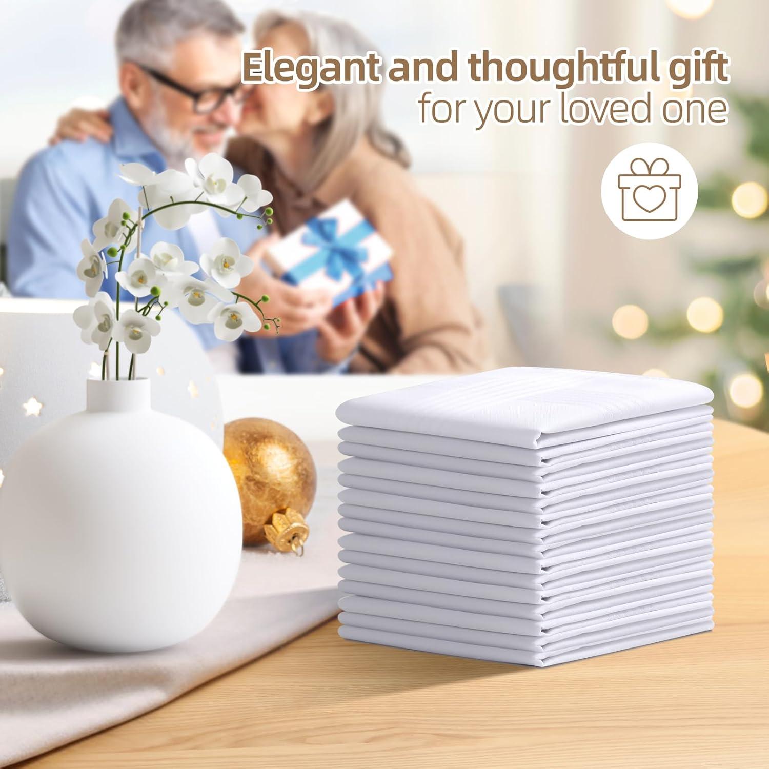 imageOhuhu Handkerchiefs for Men 100 Soft Cotton Hankerchief Machine Wash White Pocket Square for Suit 16 x 16 Mens Hankie18