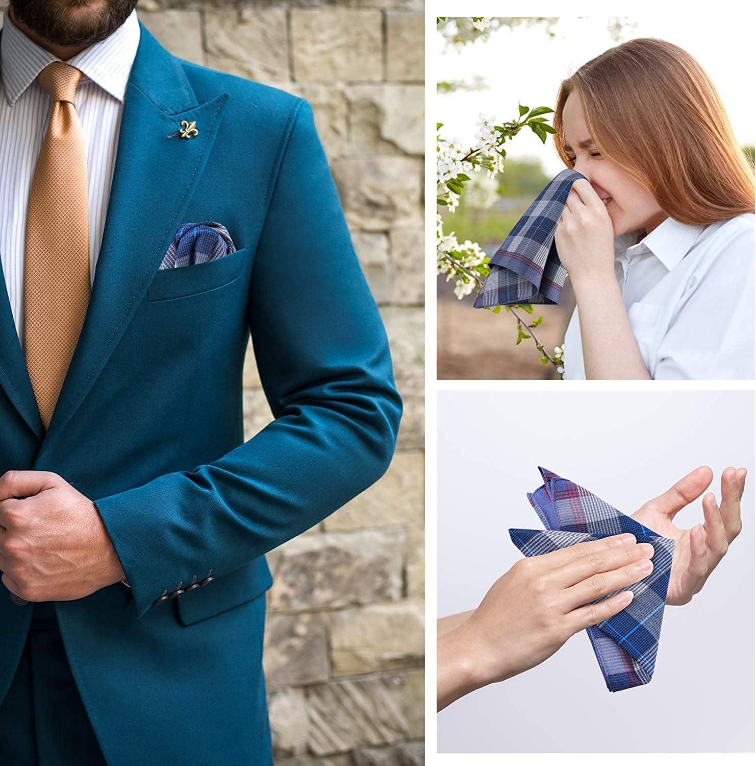 imageOhuhu Handkerchiefs for Men 12PCS 100 Cotton Classic Pocket Squares Set GiftBluegraygreen