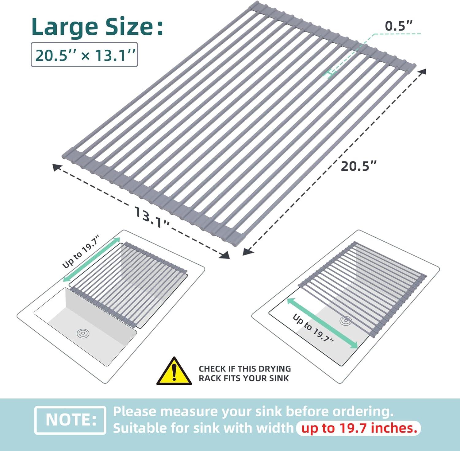 imageOhuhu Over Sink Dish Drying Rack Silicone Wrapped 176 W x 154 L Large Over The Sink Roll Up Dish Drainer Foldable Sink Drying Rack Rolling Drain Mats AntiSlip Multipurpose for Kitchen CounterGray