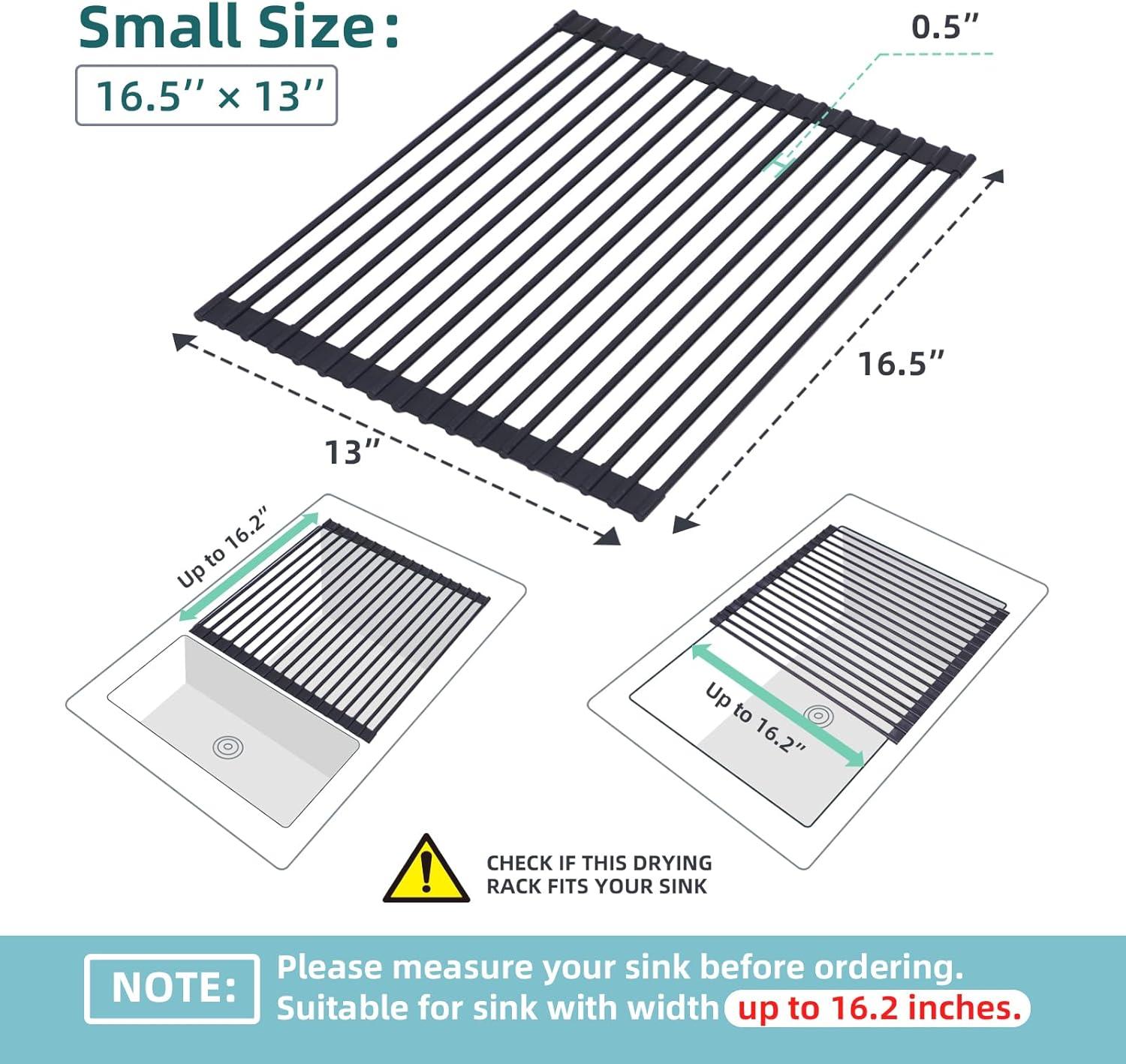 imageOhuhu Over Sink Dish Drying Rack Silicone Wrapped 176 W x 154 L Large Over The Sink Roll Up Dish Drainer Foldable Sink Drying Rack Rolling Drain Mats AntiSlip Multipurpose for Kitchen CounterBlack