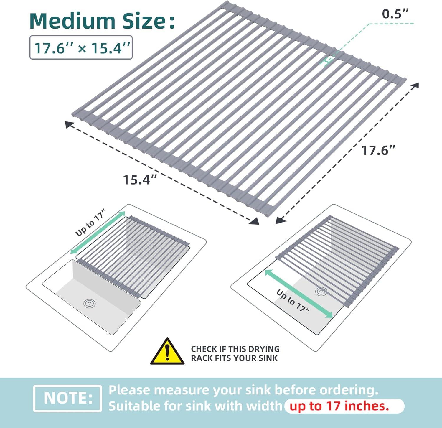 imageOhuhu Over Sink Dish Drying Rack Silicone Wrapped 176 W x 154 L Large Over The Sink Roll Up Dish Drainer Foldable Sink Drying Rack Rolling Drain Mats AntiSlip Multipurpose for Kitchen CounterGray