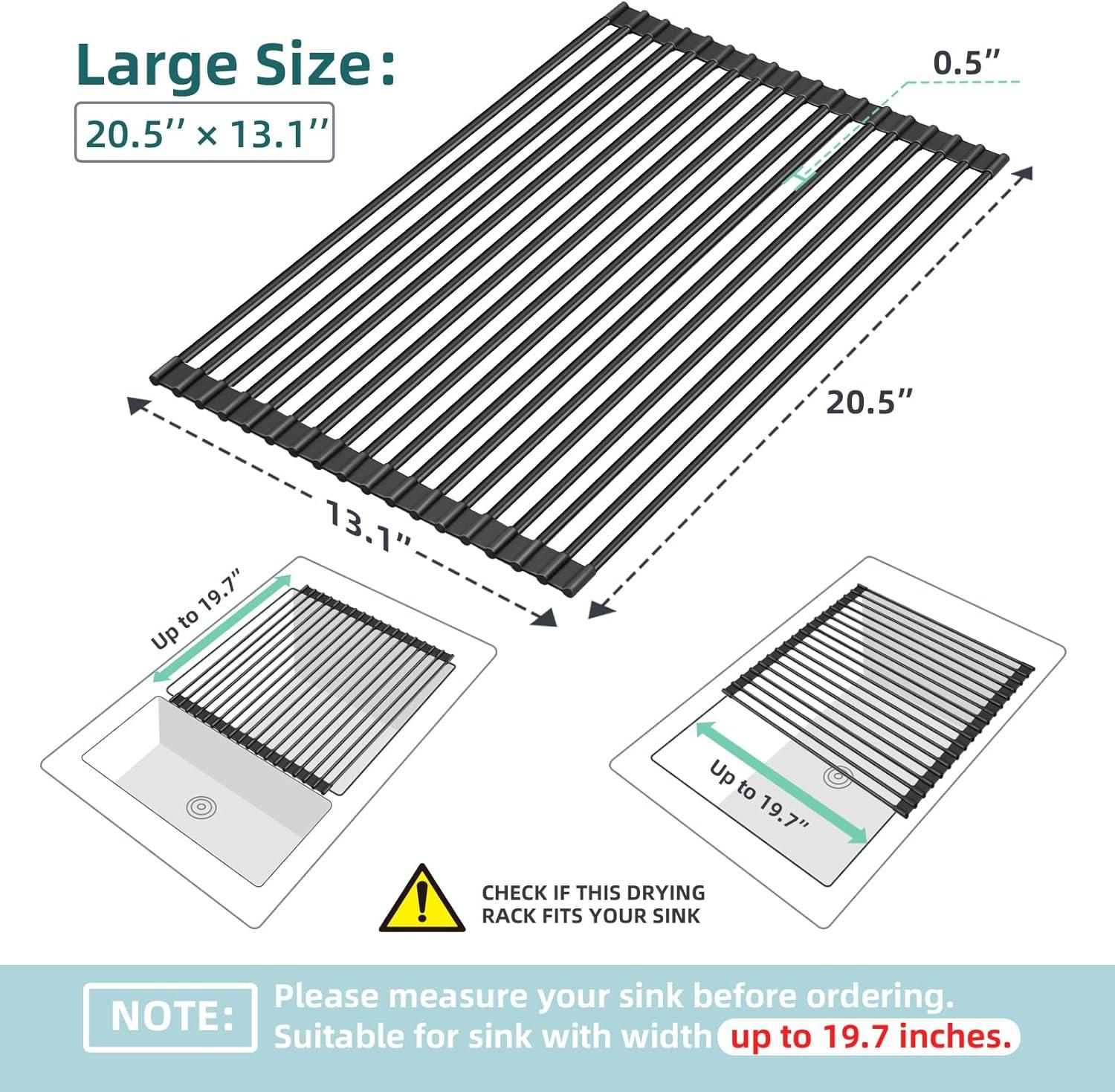 imageOhuhu Over Sink Dish Drying Rack Silicone Wrapped 176 W x 154 L Large Over The Sink Roll Up Dish Drainer Foldable Sink Drying Rack Rolling Drain Mats AntiSlip Multipurpose for Kitchen CounterBlack