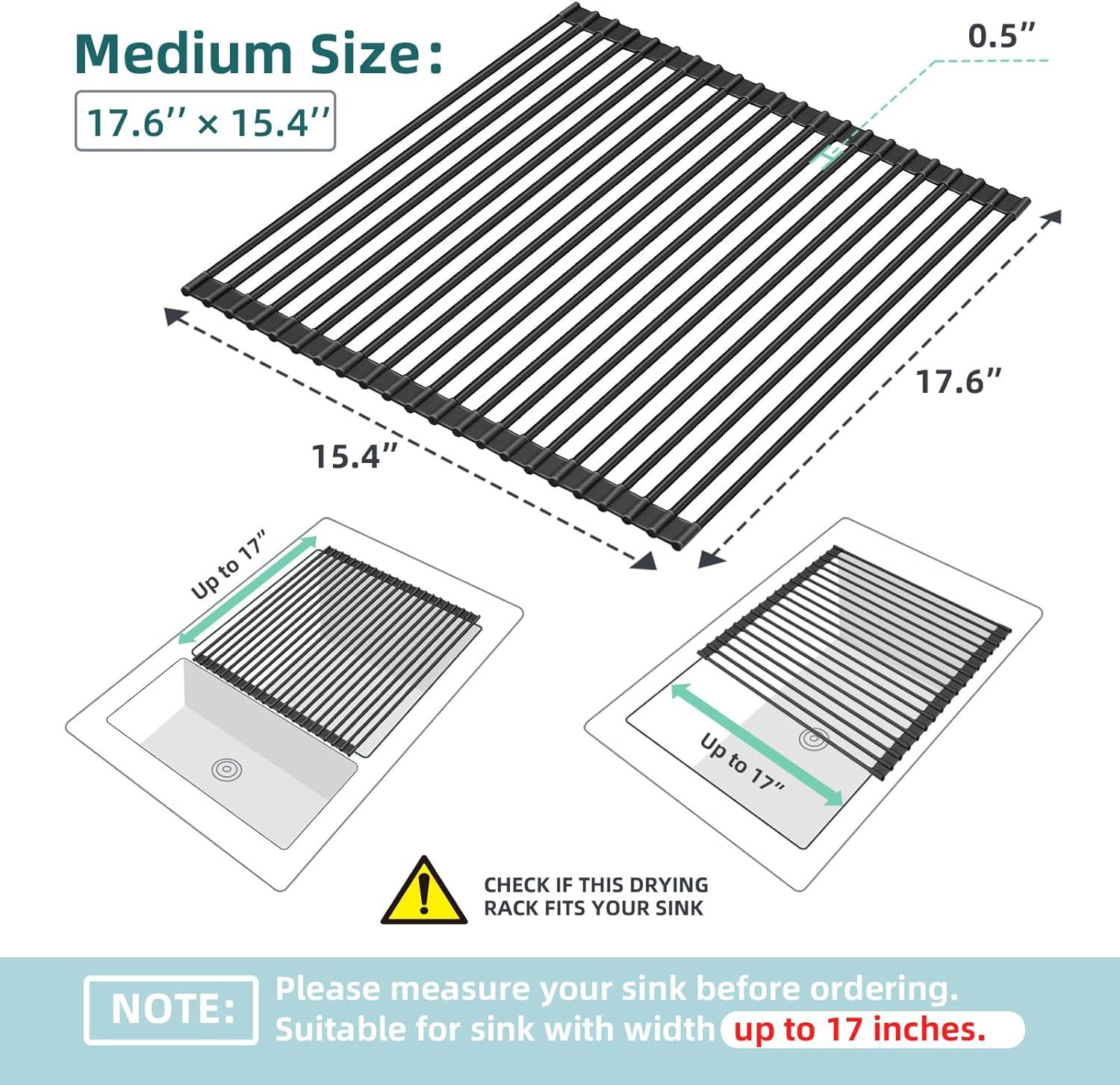 imageOhuhu Over Sink Dish Drying Rack Silicone Wrapped 176 W x 154 L Large Over The Sink Roll Up Dish Drainer Foldable Sink Drying Rack Rolling Drain Mats AntiSlip Multipurpose for Kitchen CounterBlack