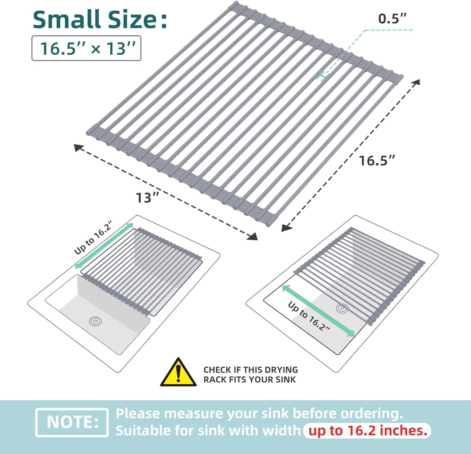 imageOhuhu Over Sink Dish Drying Rack Silicone Wrapped 176 W x 154 L Large Over The Sink Roll Up Dish Drainer Foldable Sink Drying Rack Rolling Drain Mats AntiSlip Multipurpose for Kitchen CounterGray