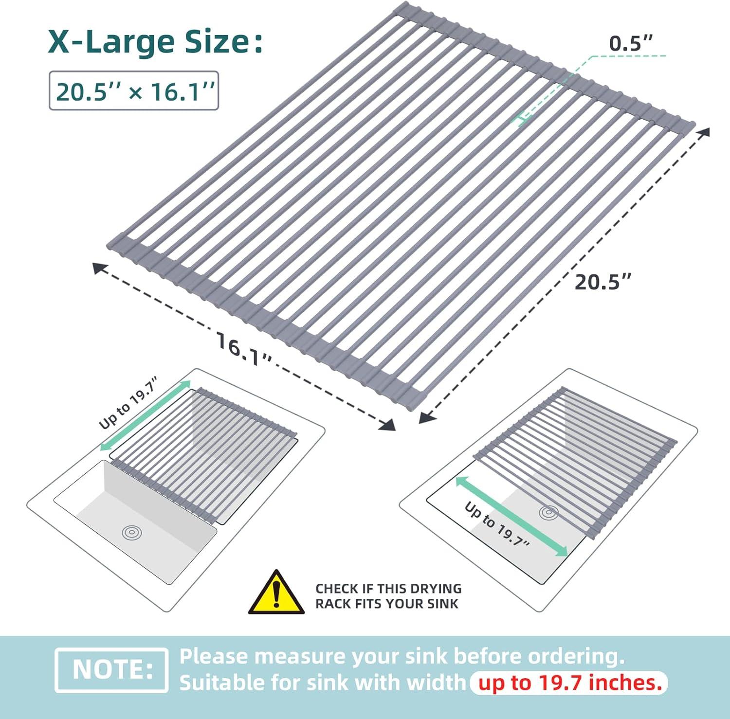 imageOhuhu Over Sink Dish Drying Rack Silicone Wrapped 176 W x 154 L Large Over The Sink Roll Up Dish Drainer Foldable Sink Drying Rack Rolling Drain Mats AntiSlip Multipurpose for Kitchen CounterGray