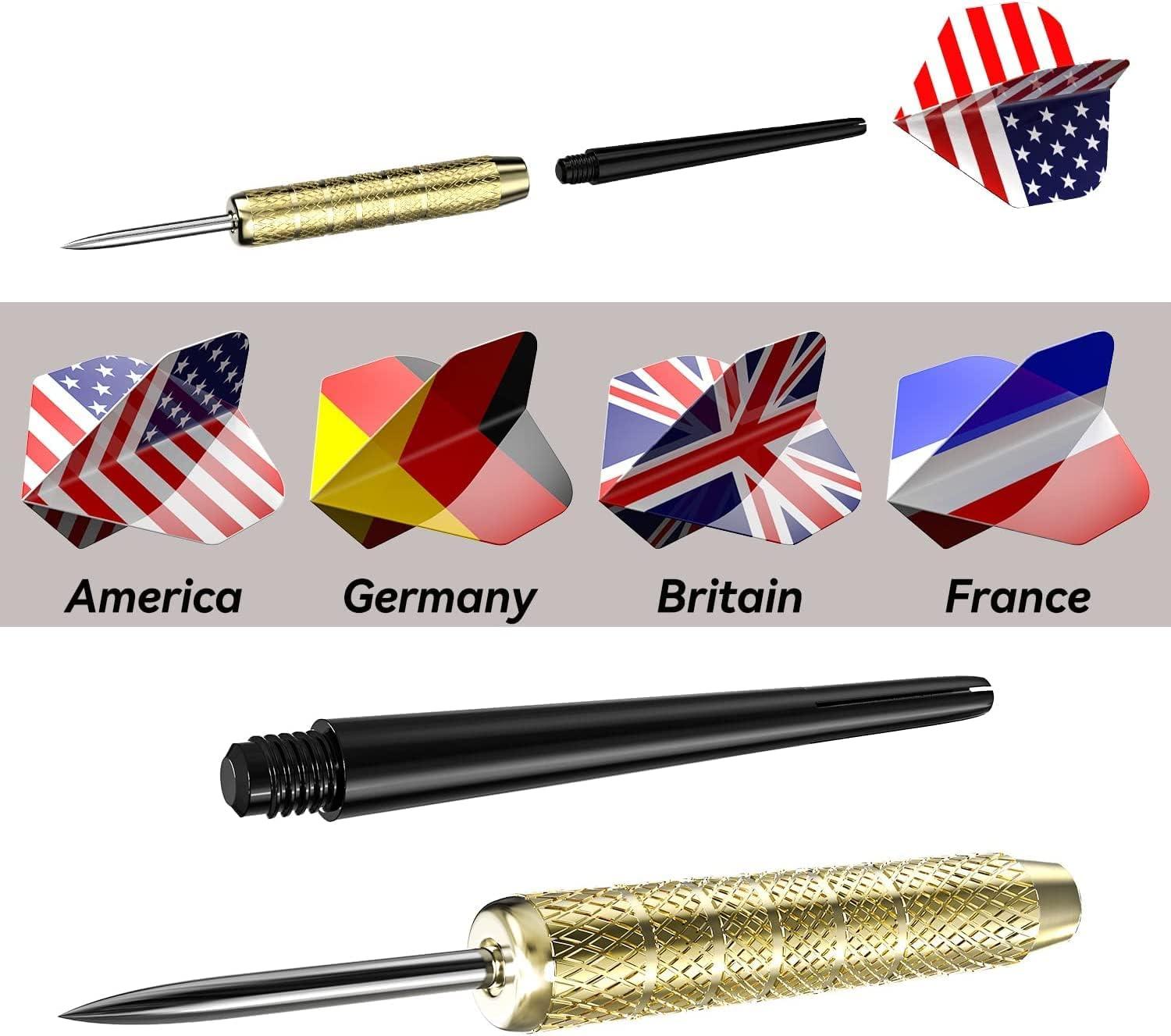 imageOhuhu Steel Tip Darts Professional Metal Darts with National Flag Flights 4 Styles Dart Metal Tip Set 12 Pcs Metal Dart Darts for Dartboard with 3 Free PVC Dart Rods