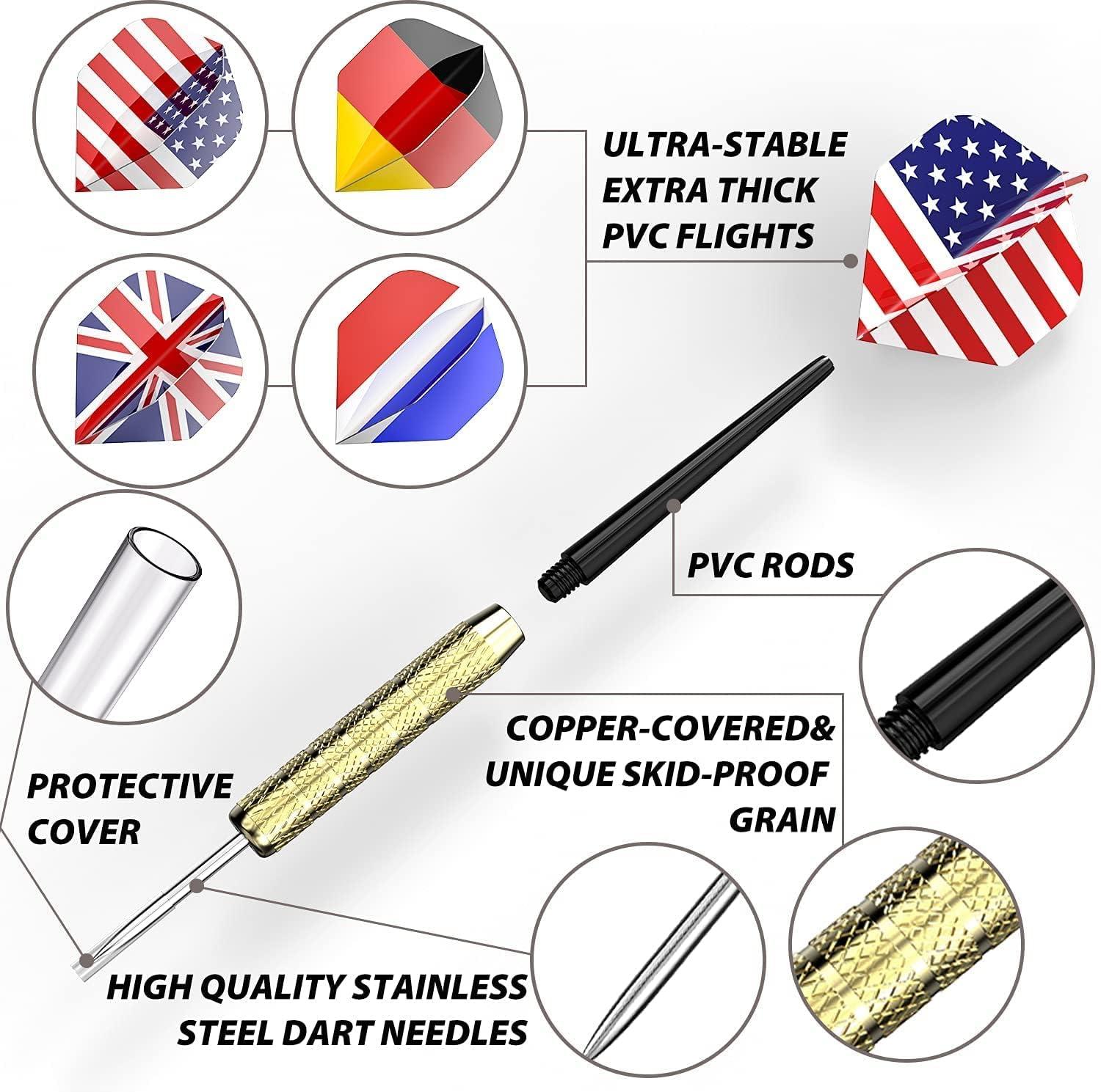 imageOhuhu Steel Tip Darts Professional Metal Darts with National Flag Flights 4 Styles Dart Metal Tip Set 12 Pcs Metal Dart Darts for Dartboard with 3 Free PVC Dart Rods