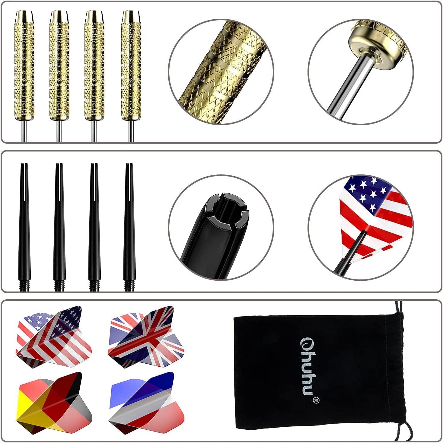 imageOhuhu Steel Tip Darts Professional Metal Darts with National Flag Flights 4 Styles Dart Metal Tip Set 12 Pcs Metal Dart Darts for Dartboard with 3 Free PVC Dart Rods