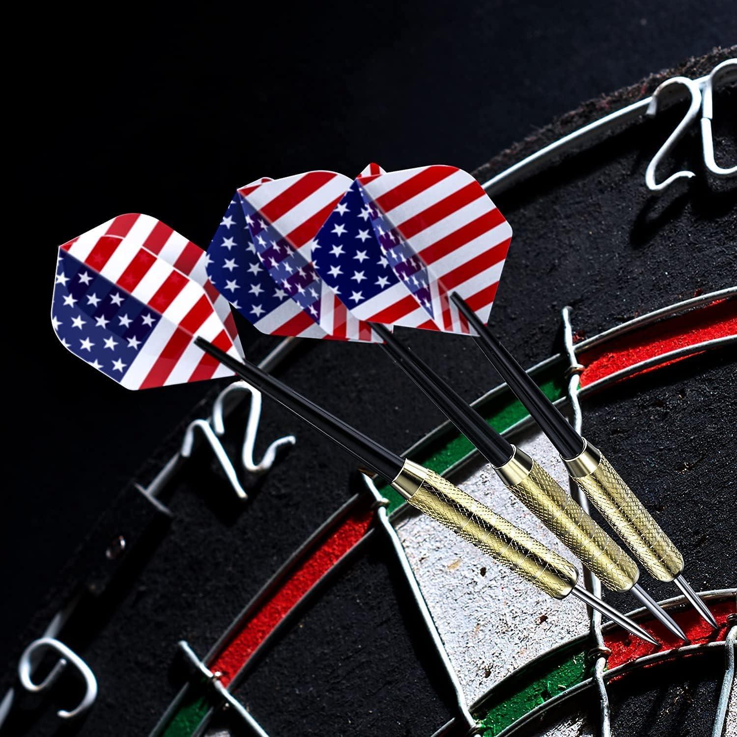 imageOhuhu Steel Tip Darts Professional Metal Darts with National Flag Flights 4 Styles Dart Metal Tip Set 12 Pcs Metal Dart Darts for Dartboard with 3 Free PVC Dart Rods