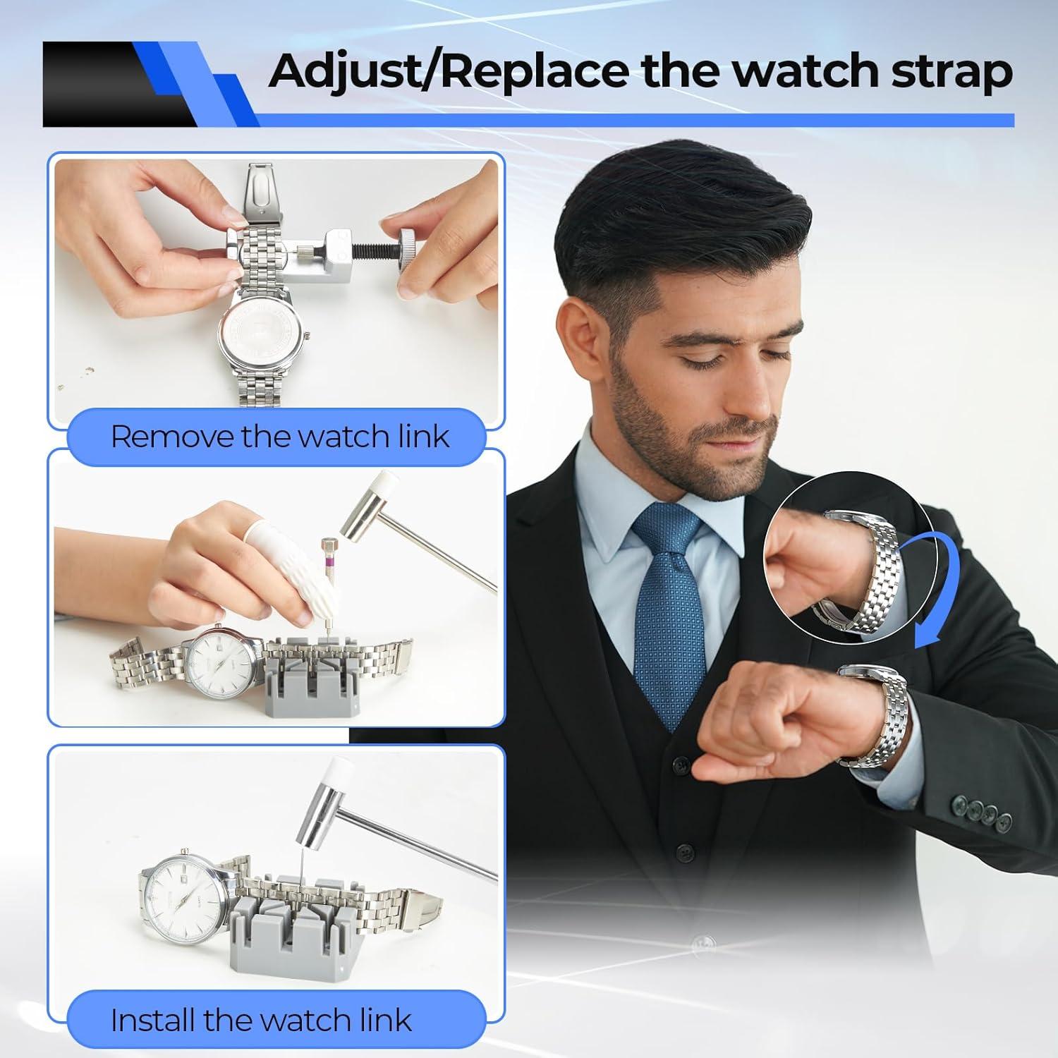 imageOhuhu Watch Battery Replacement Tool Kit Upgraded Watch Repair Kit Watch Back Remover Opener Tool Case Opener Removal with Extra Screwdriver Back Protective Films Sealing Rings192 Pcs