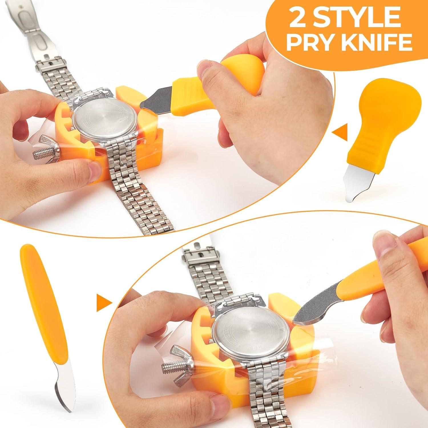 imageOhuhu Watch Battery Replacement Tool Kit Upgraded Watch Repair Kit Watch Back Remover Opener Tool Case Opener Removal with Extra Screwdriver Back Protective Films Sealing Rings88 Pcs