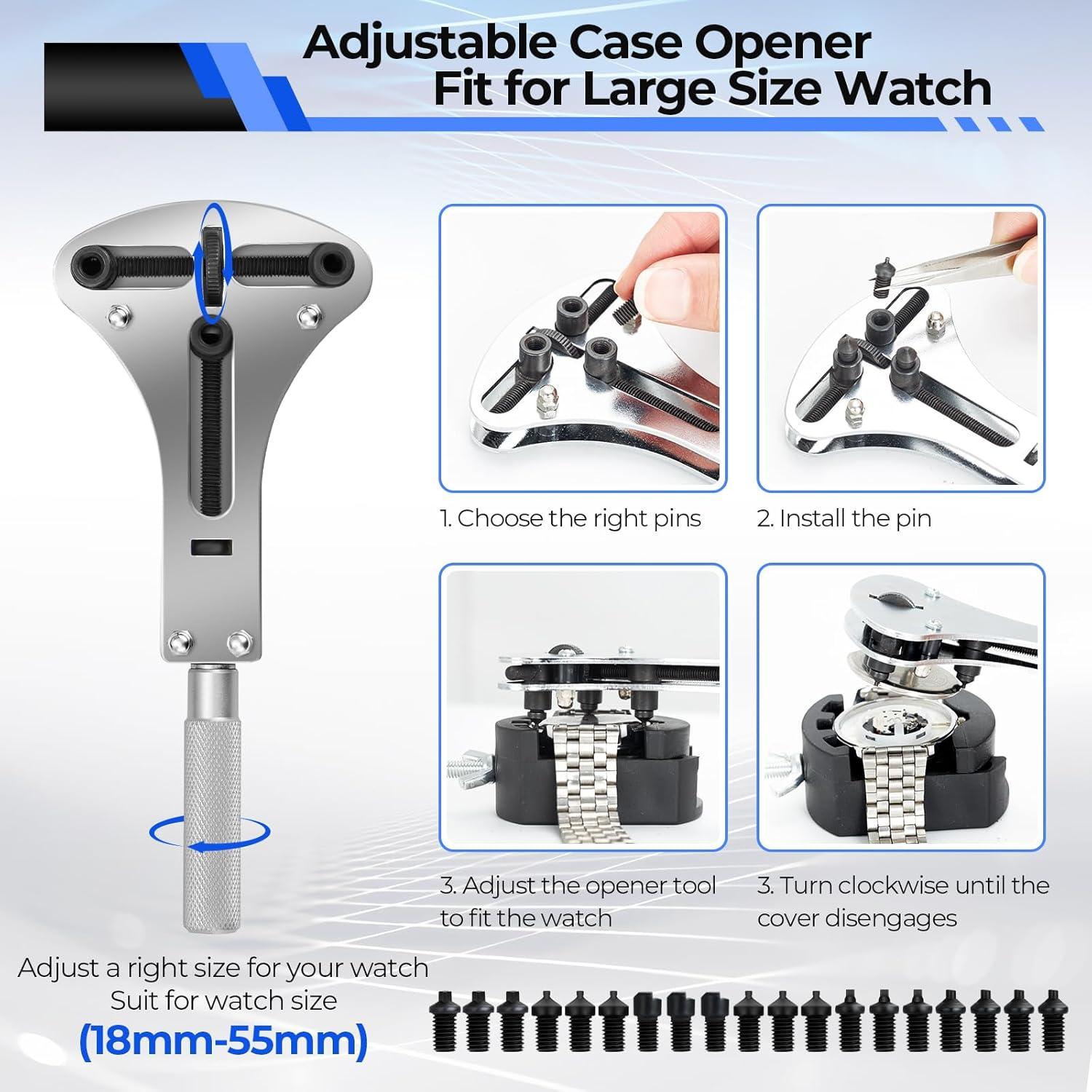 imageOhuhu Watch Battery Replacement Tool Kit Upgraded Watch Repair Kit Watch Back Remover Opener Tool Case Opener Removal with Extra Screwdriver Back Protective Films Sealing Rings192 Pcs