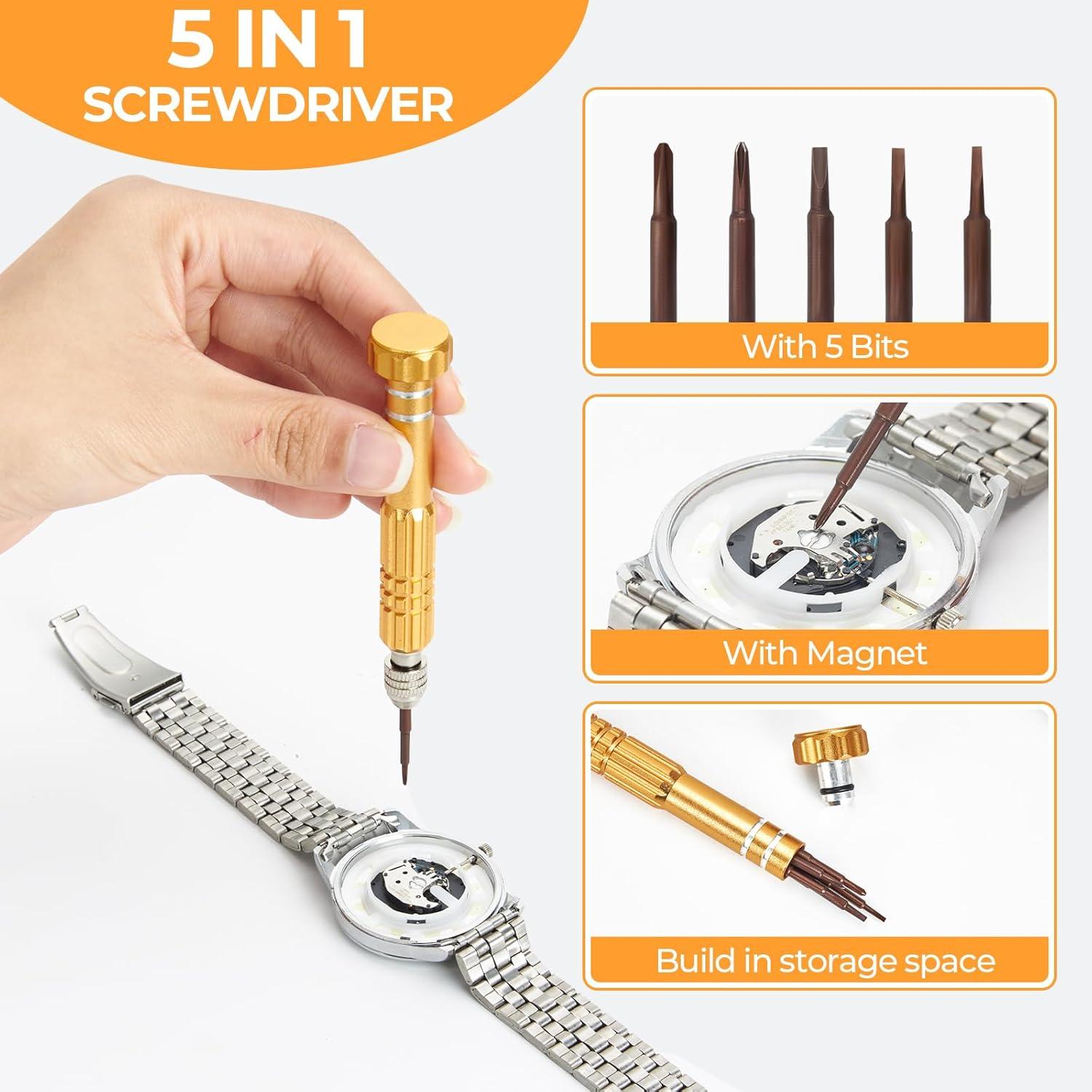 imageOhuhu Watch Battery Replacement Tool Kit Upgraded Watch Repair Kit Watch Back Remover Opener Tool Case Opener Removal with Extra Screwdriver Back Protective Films Sealing Rings88 Pcs