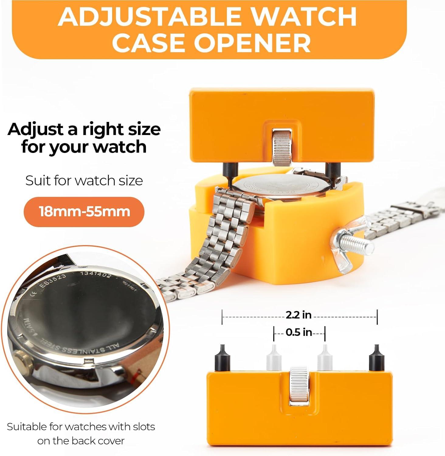 imageOhuhu Watch Battery Replacement Tool Kit Upgraded Watch Repair Kit Watch Back Remover Opener Tool Case Opener Removal with Extra Screwdriver Back Protective Films Sealing Rings88 Pcs