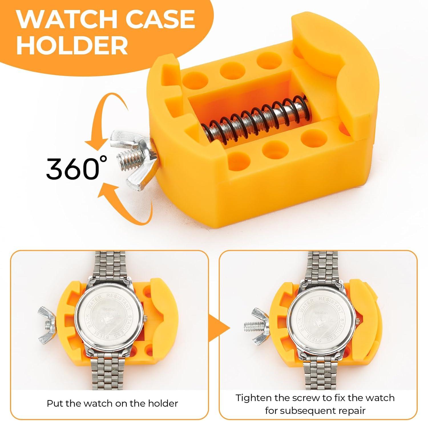 imageOhuhu Watch Battery Replacement Tool Kit Upgraded Watch Repair Kit Watch Back Remover Opener Tool Case Opener Removal with Extra Screwdriver Back Protective Films Sealing Rings88 Pcs