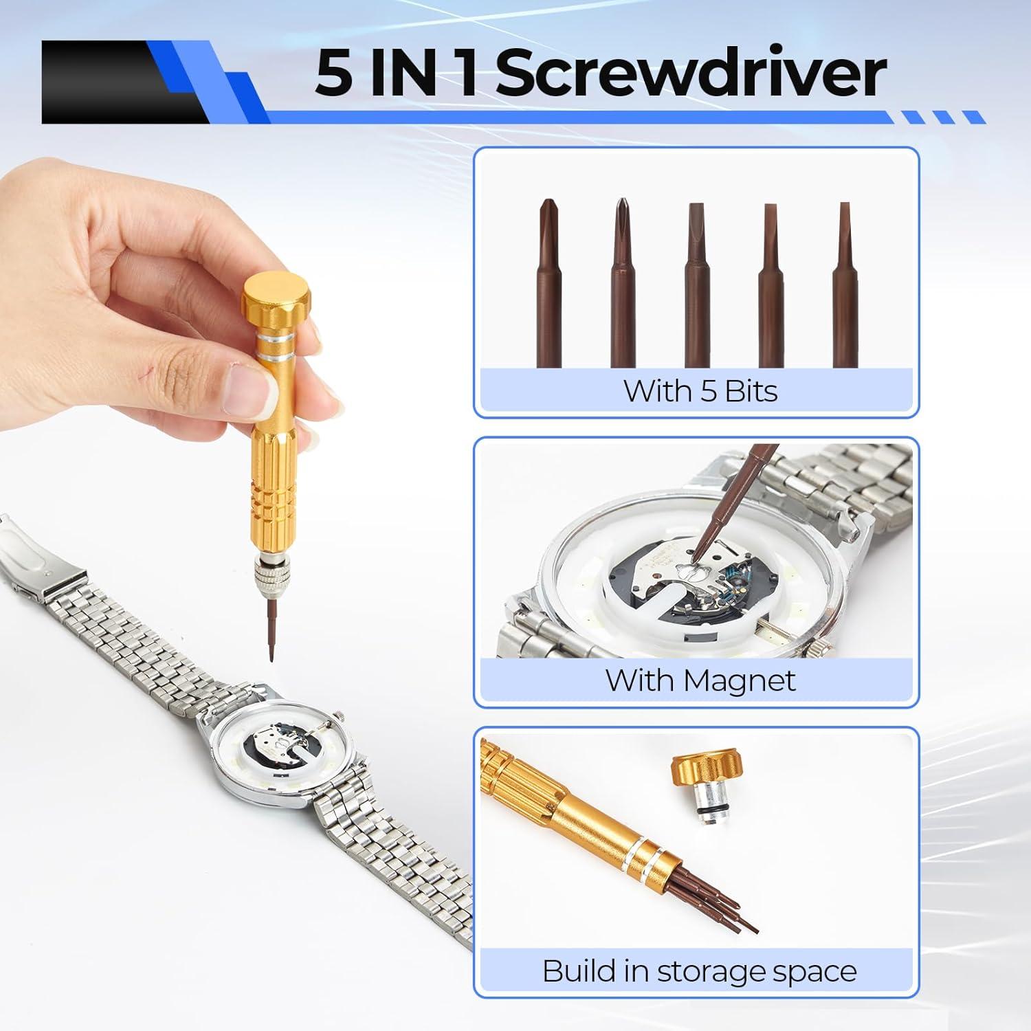 imageOhuhu Watch Battery Replacement Tool Kit Upgraded Watch Repair Kit Watch Back Remover Opener Tool Case Opener Removal with Extra Screwdriver Back Protective Films Sealing Rings192 Pcs