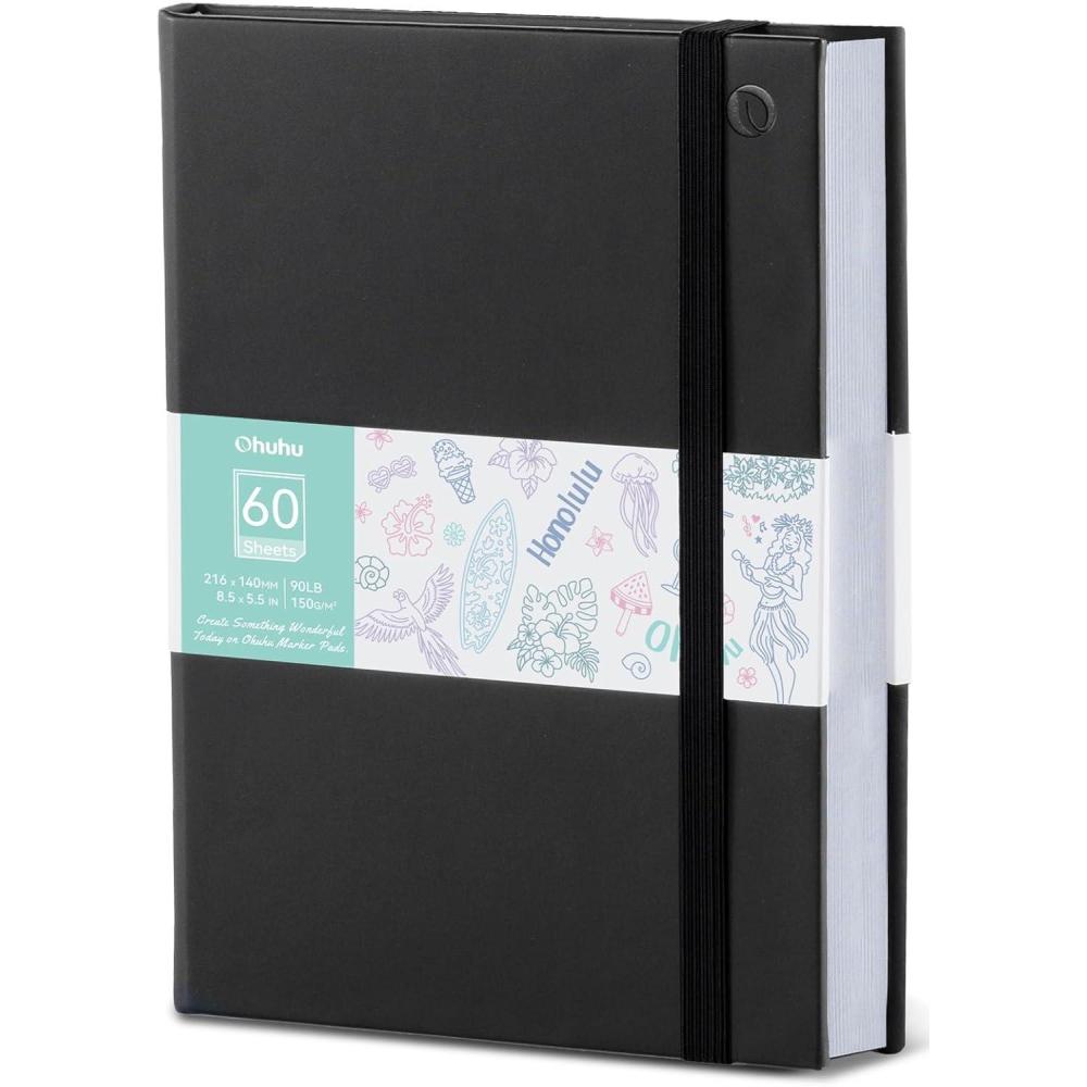 imageOhuhu DoubleSided Marker Pad Art Sketchbook Bleedproof  55x85 Small Paper Size  90 lb150 gsm Smooth Drawing Paper  60 Sheets120 Pages  Hardcover Sketching Book for Alcohol Markers Paints55x85