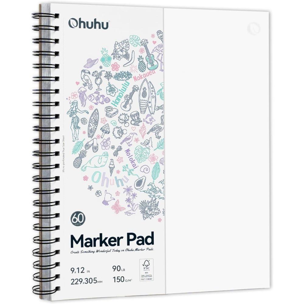 imageOhuhu DoubleSided Marker Pad Art Sketchbook Bleedproof  7x10 Large Paper Size  90 lb150 gsm Smooth Drawing Paper  60 Sheets120 Pages  Spiral Bound Sketching Book for Alcohol Markers9x12