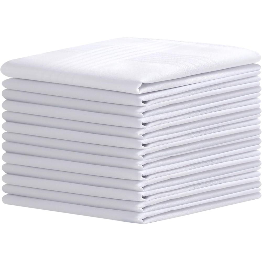 imageOhuhu Handkerchiefs for Men 100 Soft Cotton Hankerchief Machine Wash White Pocket Square for Suit 16 x 16 Mens Hankie13