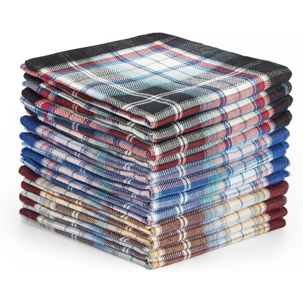 imageOhuhu Handkerchiefs for Men 12PCS 100 Cotton Classic Pocket Squares Set GiftBluebrowngray
