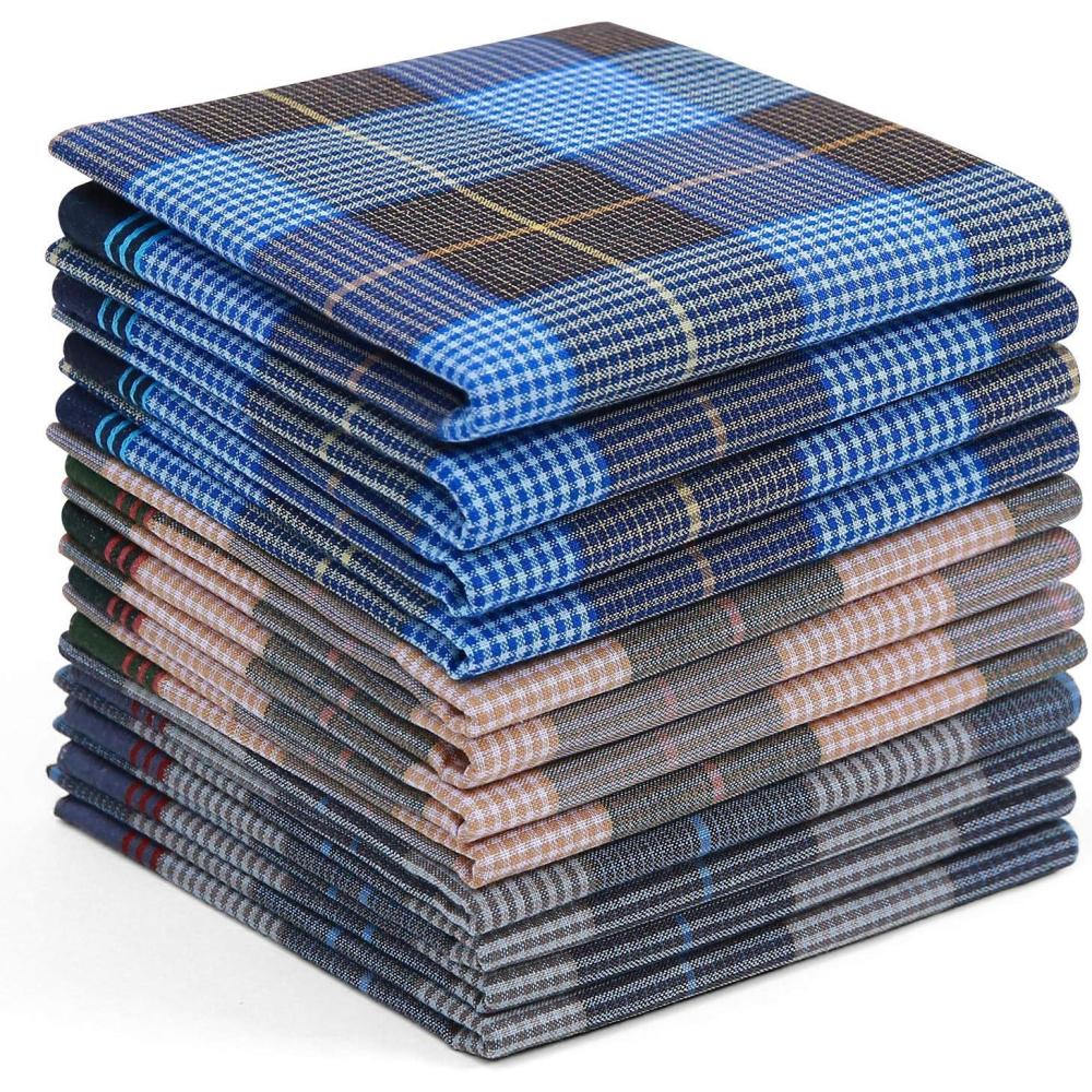 imageOhuhu Handkerchiefs for Men 12PCS 100 Cotton Classic Pocket Squares Set GiftBluegraygreen