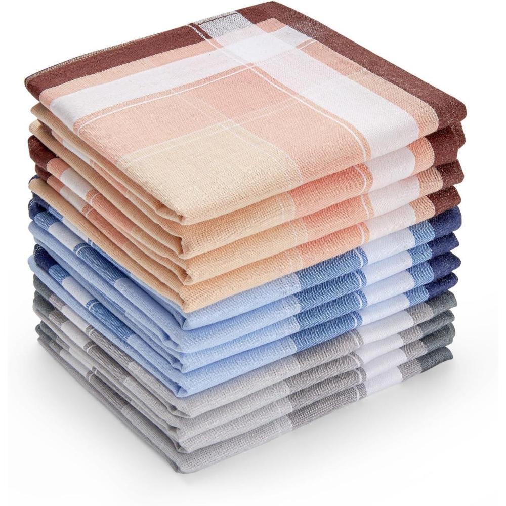 imageOhuhu Handkerchiefs for Men 12PCS 100 Cotton Classic Pocket Squares Set GiftBluegreybrown