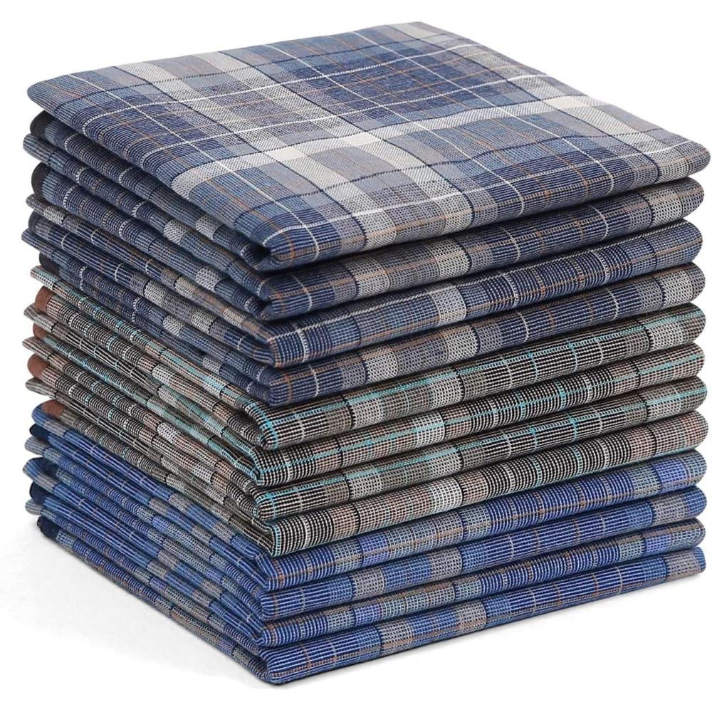 imageOhuhu Handkerchiefs for Men 12PCS 100 Cotton Classic Pocket Squares Set GiftLight Plaid 3 Colors