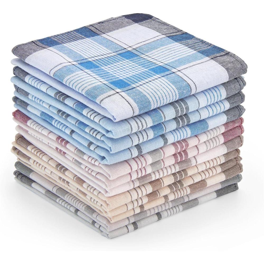 imageOhuhu Handkerchiefs for Men 12PCS 100 Cotton Classic Pocket Squares Set GiftRedbrownbluegray