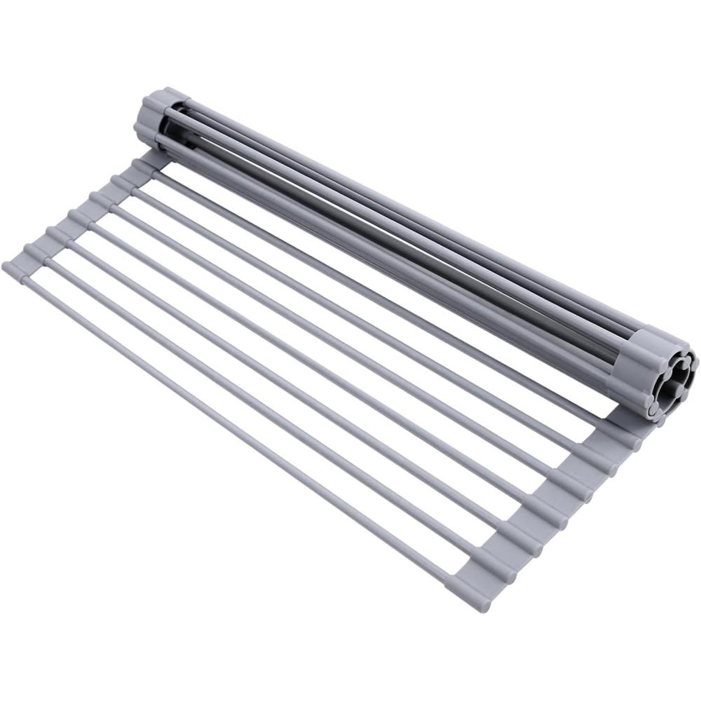 imageOhuhu Over Sink Dish Drying Rack Silicone Wrapped 176 W x 154 L Large Over The Sink Roll Up Dish Drainer Foldable Sink Drying Rack Rolling Drain Mats AntiSlip Multipurpose for Kitchen CounterGray