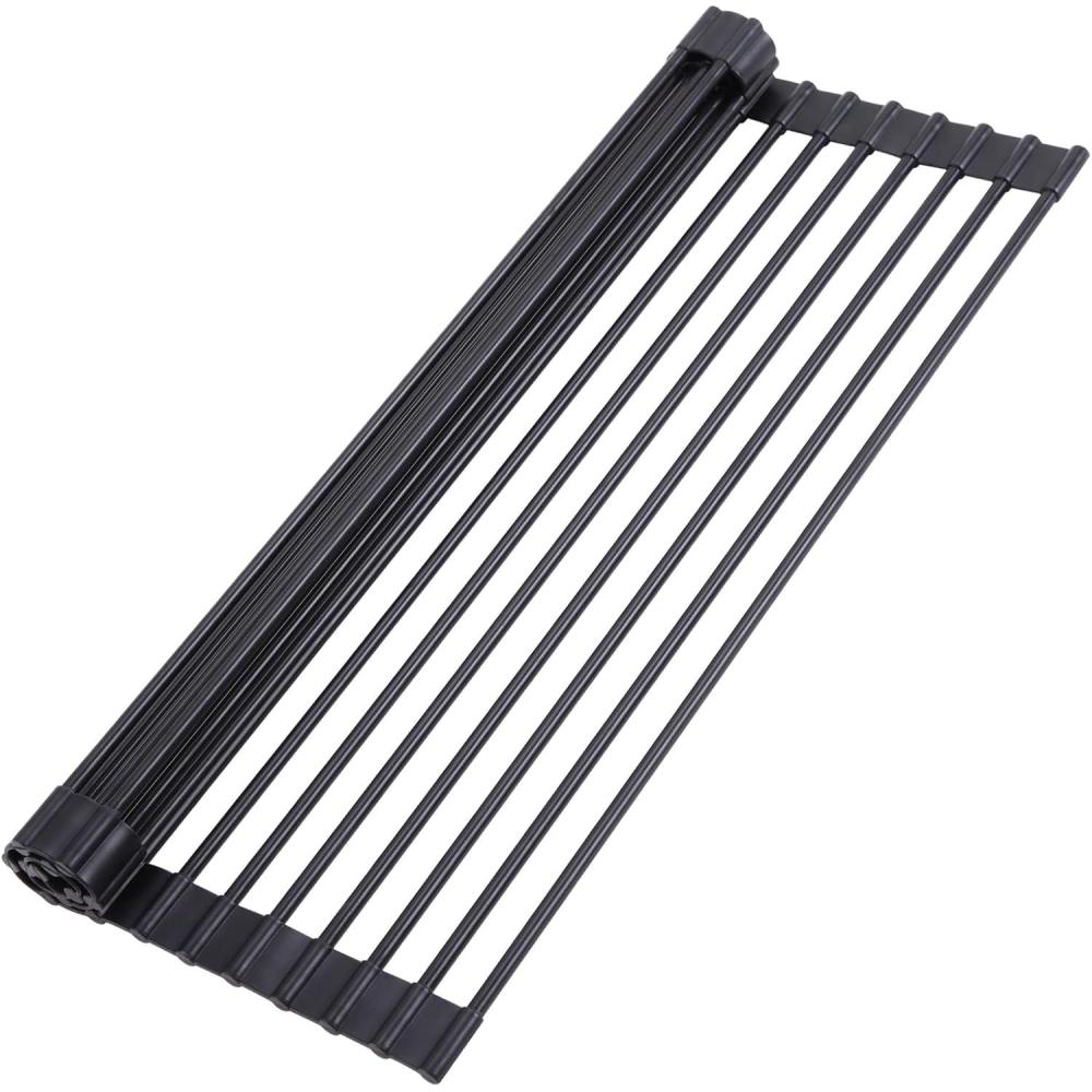 imageOhuhu Over Sink Dish Drying Rack Silicone Wrapped 176 W x 154 L Large Over The Sink Roll Up Dish Drainer Foldable Sink Drying Rack Rolling Drain Mats AntiSlip Multipurpose for Kitchen CounterBlack