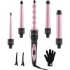 image5 in 1 Curling Wand Set Ohuhu Curling Iron Wand 5Pcs 035 to 125 Inch Interchangeable Ceramic Barrel Heat Protective Glove 2 Clips Dual Voltage Hair Curler for Girl Women Mother Christmas Gift BlackPink