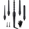 image5 in 1 Curling Wand Set Ohuhu Curling Iron Wand 5Pcs 035 to 125 Inch Interchangeable Ceramic Barrel Heat Protective Glove 2 Clips Dual Voltage Hair Curler for Girl Women Mother Christmas Gift BlackBlack