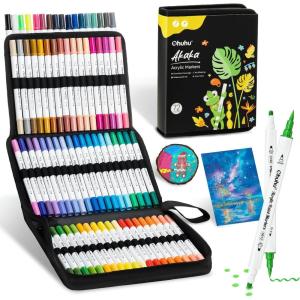 Ohuhu Acrylic Paint Markers Dual Tips: 72 Colors Brush & Fine Paint Pens High Opacity Acrylic Markers Waterproof Lightfast for Christmas Gifts Rock Painting 3D Prints Egg Wood Glass Ceramic DIY Crafts(Brush & Dot)