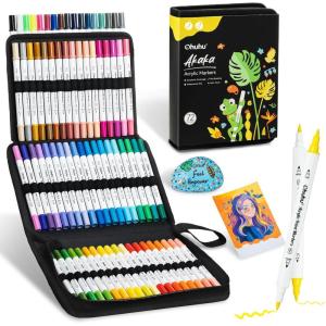Ohuhu Acrylic Paint Markers Dual Tips: 72 Colors Brush & Fine Paint Pens High Opacity Acrylic Markers Waterproof Lightfast for Christmas Gifts Rock Painting 3D Prints Egg Wood Glass Ceramic DIY Crafts(Brush & Fine)