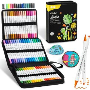 Ohuhu Acrylic Paint Markers Dual Tips: 72 Colors Brush & Fine Paint Pens High Opacity Acrylic Markers Waterproof Lightfast for Christmas Gifts Rock Painting 3D Prints Egg Wood Glass Ceramic DIY Crafts(Fine & Dot)