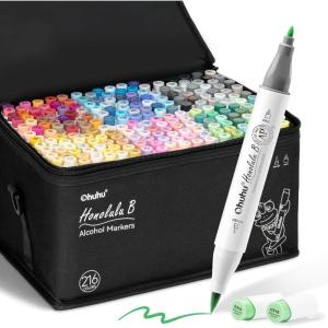 Ohuhu Alcohol Based Brush Markers -Double Tipped Art Marker Set for Artists Adults Coloring Sketch Illustration – Brush & Fine Dual Tips – 216 Colors – Honolulu B of Ohuhu Markers – Refillable Ink(Brush & Fine)