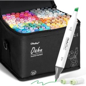 Ohuhu Alcohol Markers – 160-color AP Certificated Double Tipped Art Marker Set for Artist Adults Cozy Coloring Sketch Illustration – Chisel and Fine Dual Tips – Oahu of Ohuhu Markers – Refillable