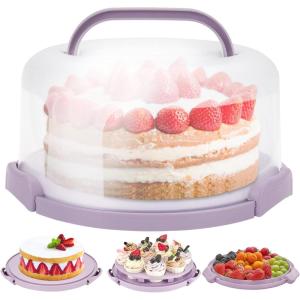 Ohuhu Cake Carrier with Lid and Handle, BPA-Free Cake Containers Cake Holder for 10 inch Cake with 2 Handles Cupcake Carrier – Plastic Cover Two Sided Base for Transport Pie Nuts Fruit Perfect Gifts(Purple)