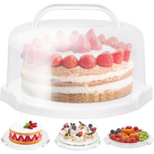 Ohuhu Cake Carrier with Lid and Handle, BPA-Free Cake Containers Cake Holder for 10 inch Cake with 2 Handles Cupcake Carrier – Plastic Cover Two Sided Base for Transport Pie Nuts Fruit Perfect Gifts(White)