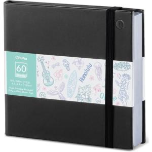 Ohuhu Double-Sided Marker Pad Art Sketchbook Bleedproof – 5.5″x8.5″ Small Paper Size – 90 lb/150 gsm Smooth Drawing Paper – 60 Sheets/120 Pages – Hardcover Sketching Book for Alcohol Markers Paints(6.3″x6.3″)