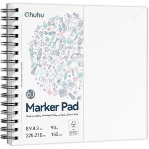 Ohuhu Double-Sided Marker Pad Art Sketchbook Bleedproof – 7″x10″ Large Paper Size – 90 lb/150 gsm Smooth Drawing Paper – 60 Sheets/120 Pages – Spiral Bound Sketching Book for Alcohol Markers(8.3×8.3)