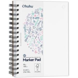 Ohuhu Double-Sided Marker Pad Art Sketchbook Bleedproof – 7″x10″ Large Paper Size – 90 lb/150 gsm Smooth Drawing Paper – 60 Sheets/120 Pages – Spiral Bound Sketching Book for Alcohol Markers(5.5×8.5)