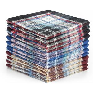 Ohuhu Handkerchiefs for Men, 12PCS 100% Cotton Classic Pocket Squares Set, Gift(Blue&brown&gray)