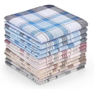 Ohuhu Handkerchiefs for Men, 12PCS 100% Cotton Classic Pocket Squares Set, Gift(Red&brown&blue&gray)