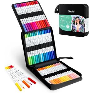 Ohuhu Markers Paper-friendly No Peeling Water-based 60 Colors Dual Brush Fineliner Tips Markers for Adult Coloring Books No Bleeding Coloring Markers for Kids Beginner Calligraphy – Pupe(60 Colors)