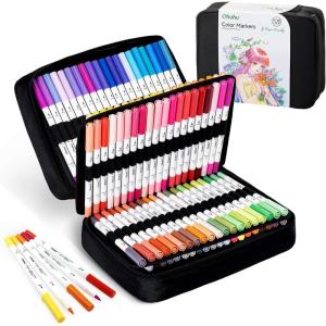 Ohuhu Markers Paper-friendly No Peeling Water-based 60 Colors Dual Brush Fineliner Tips Markers for Adult Coloring Books No Bleeding Coloring Markers for Kids Beginner Calligraphy – Pupe(120 Colors)