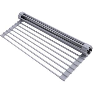Ohuhu Over Sink Dish Drying Rack, Silicone Wrapped 17.6″ W x 15.4″ L Large Over The Sink Roll Up Dish Drainer – Foldable Sink Drying Rack Rolling Drain Mats Anti-Slip Multipurpose for Kitchen Counter(Gray)