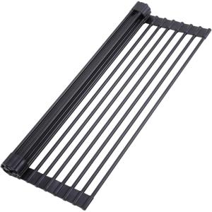 Ohuhu Over Sink Dish Drying Rack, Silicone Wrapped 17.6″ W x 15.4″ L Large Over The Sink Roll Up Dish Drainer – Foldable Sink Drying Rack Rolling Drain Mats Anti-Slip Multipurpose for Kitchen Counter(Black)