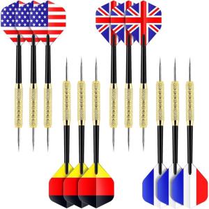 Ohuhu Steel Tip Darts, Professional Metal Darts with National Flag Flights (4 Styles) – Dart Metal Tip Set, 12 Pcs Metal Dart, Darts for Dartboard with 3 Free PVC Dart Rods